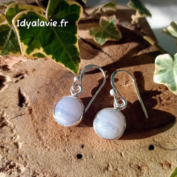 Boucles d'oreilles Calcédoine bleue argent 925