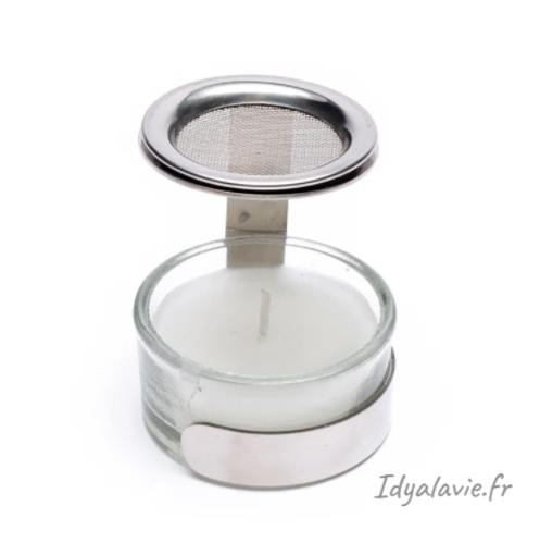 Brûle-encens en acier avec bougie et tamis