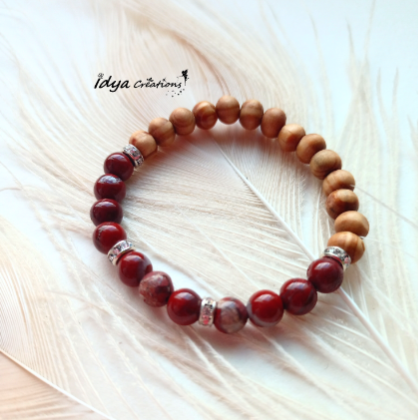 Bracelet Enfant Jaspe rouge et bois