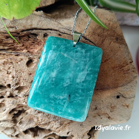 Pendentif pierre plate rectangle Amazonite