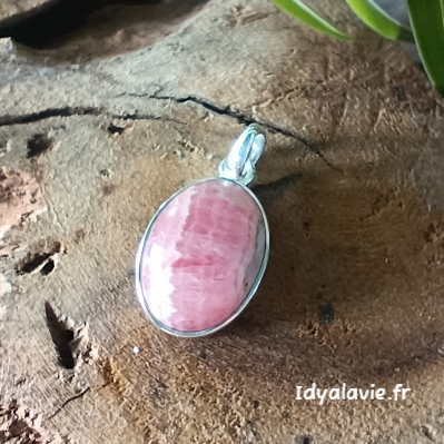 Pendentif cabochon argent ovale Rhodochrosite