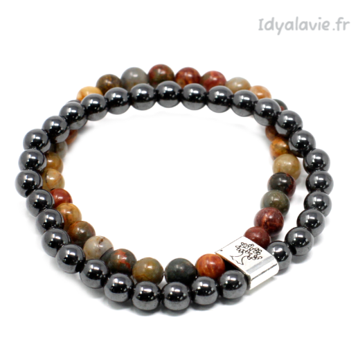 Bracelet double Hématite/Jaspe Picasso