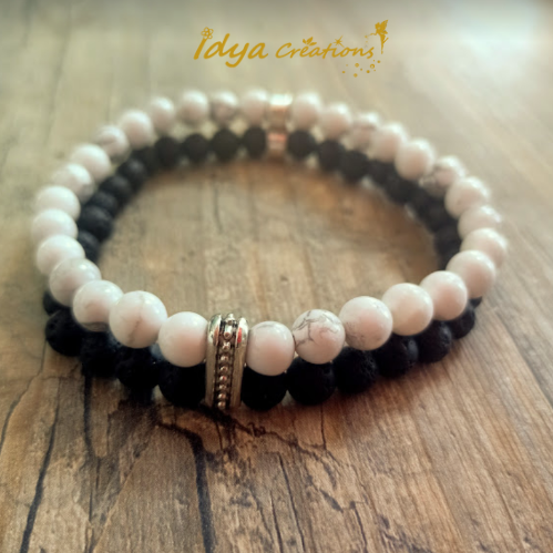 Bracelet double Howlite/Pierre de lave