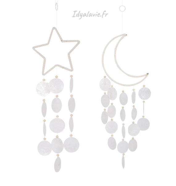 Mobile Lune / Etoile et nacre Capiz