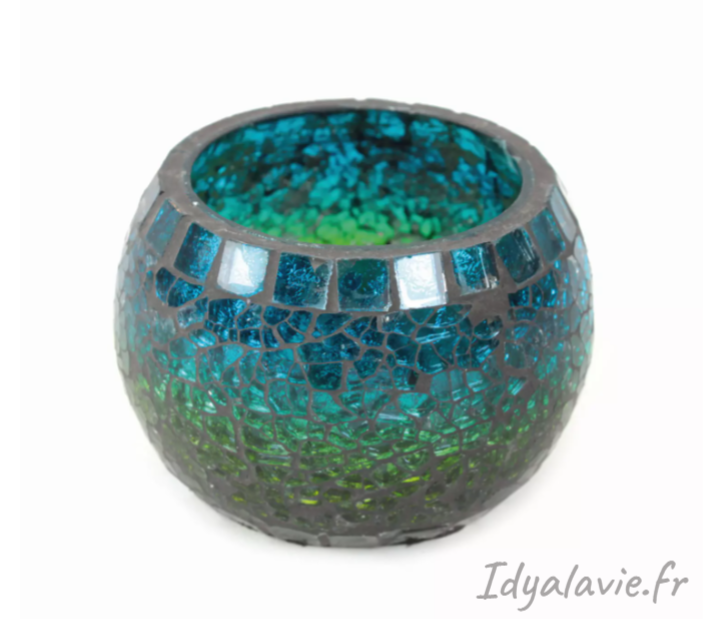 Photophore mosaïque verre bleu-vert