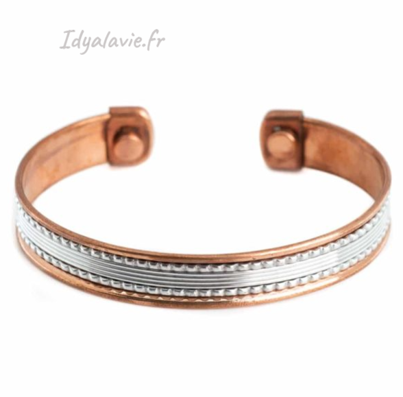 Bracelet magnétique cuivre/zinc  maille argentée