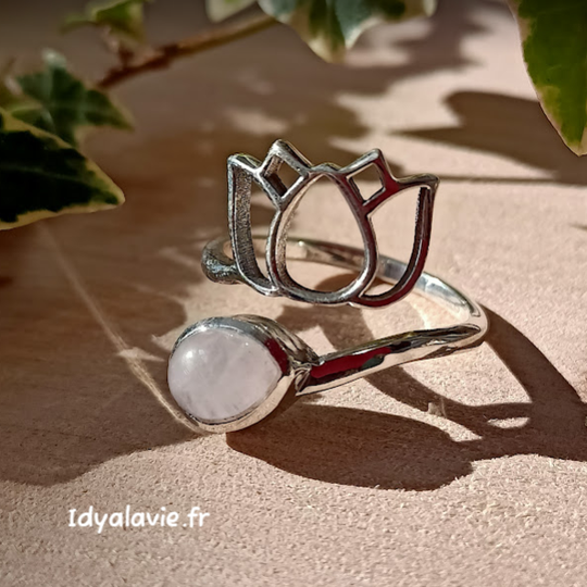 Bague lotus argent Quartz Rose