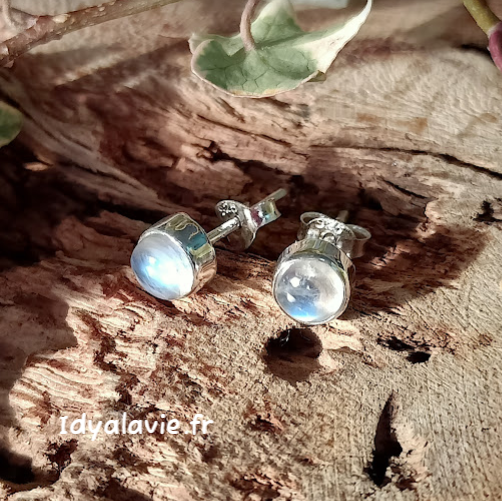 Boucles d'oreilles clous Pierre de lune argent 925
