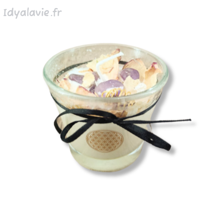 Bougie Méditation fleurs séchées et cristaux