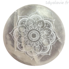Sélénite plateau 8 cm de rechargement Mandala