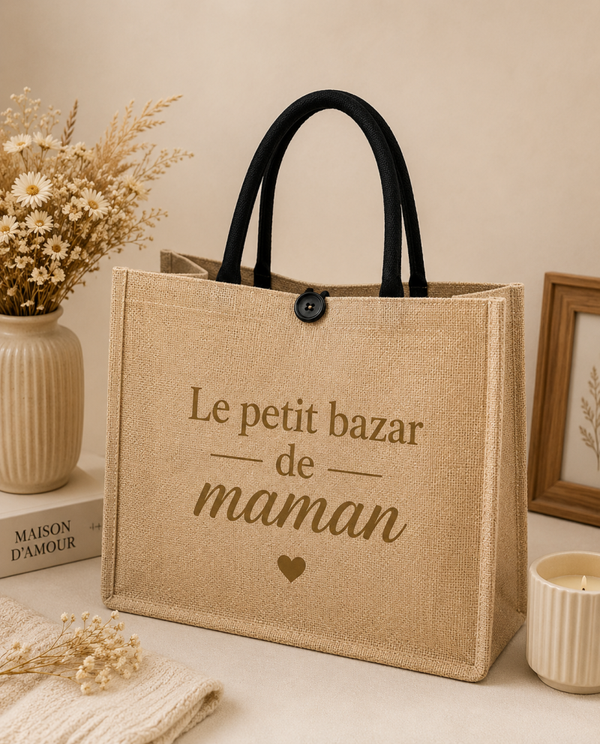 Sac fourre-tout en lin kaki 34x13x31cm