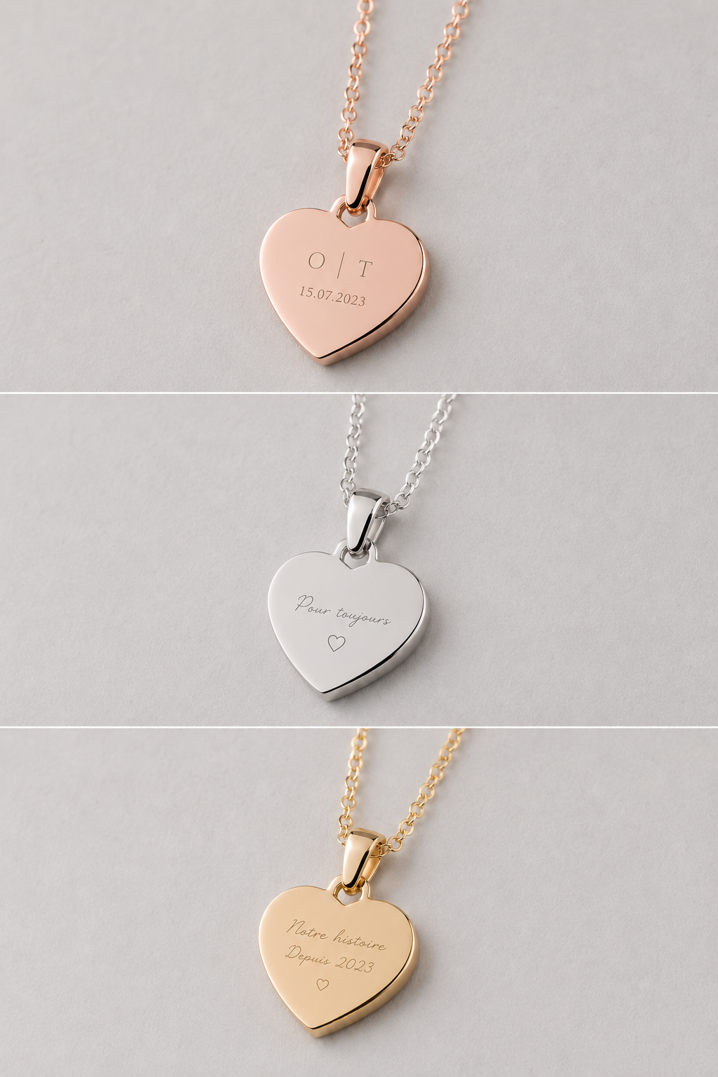 Collier coeur gravé