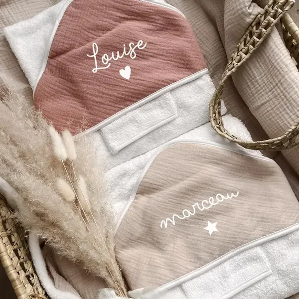 Cape de bain avec gant en gaz de coton