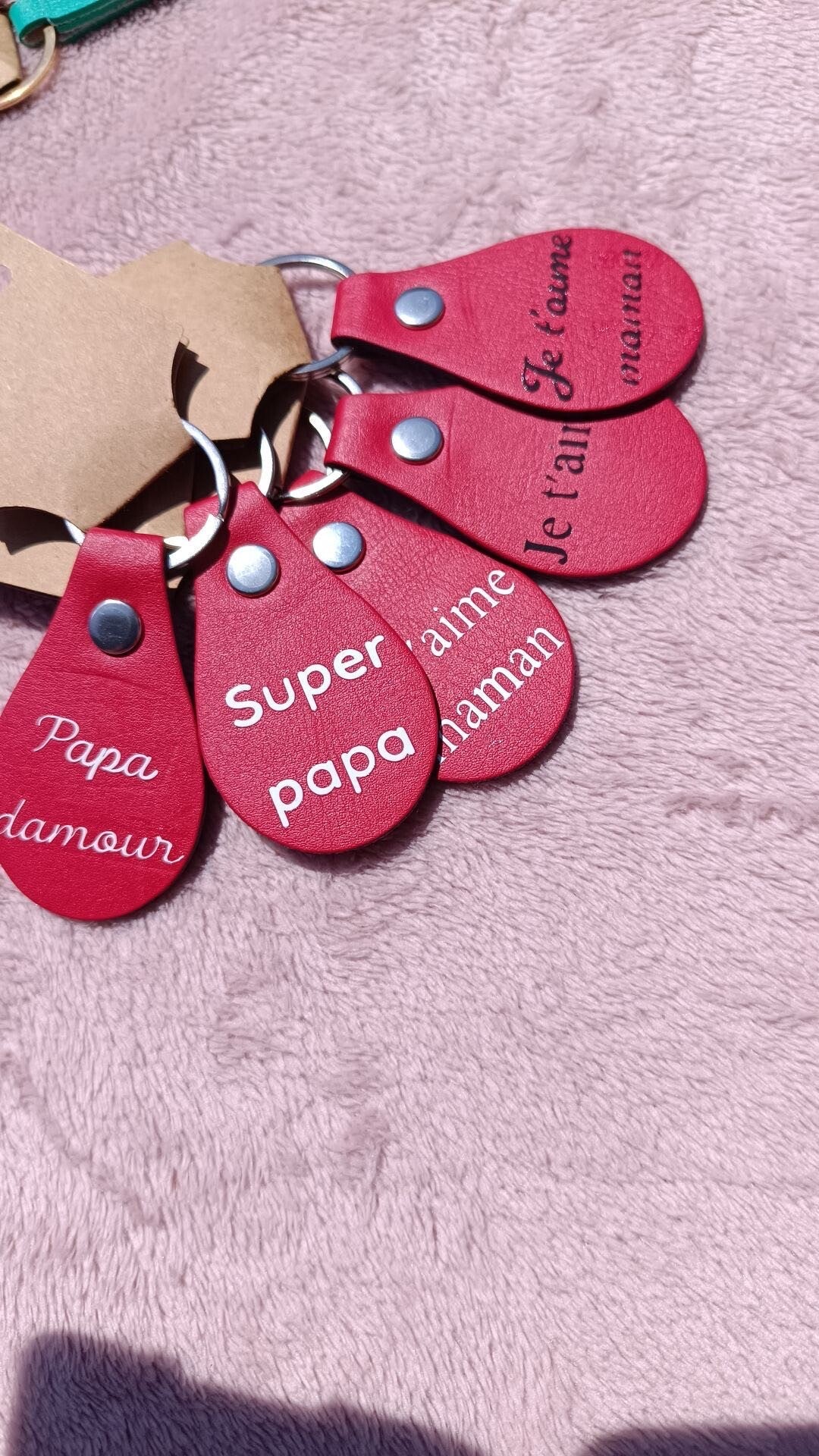 Porte-clef cuir rouge