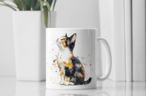Unique Watercolour Calico Kitten Print Mug