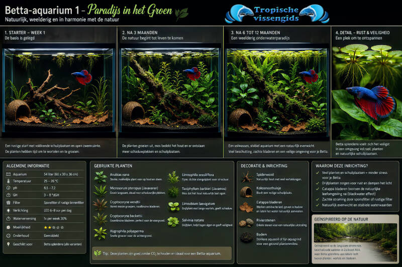 Voorbeeld van een Betta splendens-aquarium.