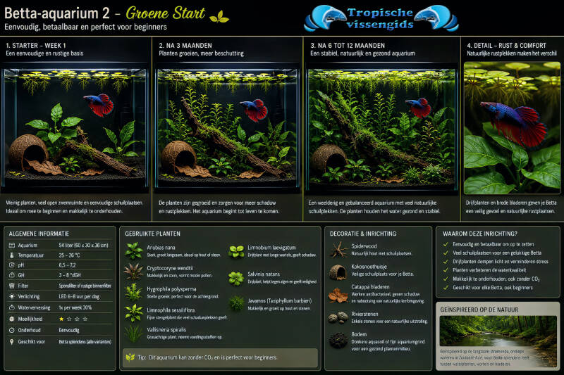 Voorbeeld van een Betta splendens-aquarium.