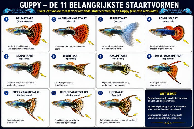 De 11 belangrijkste staartvormen van het Guppy.