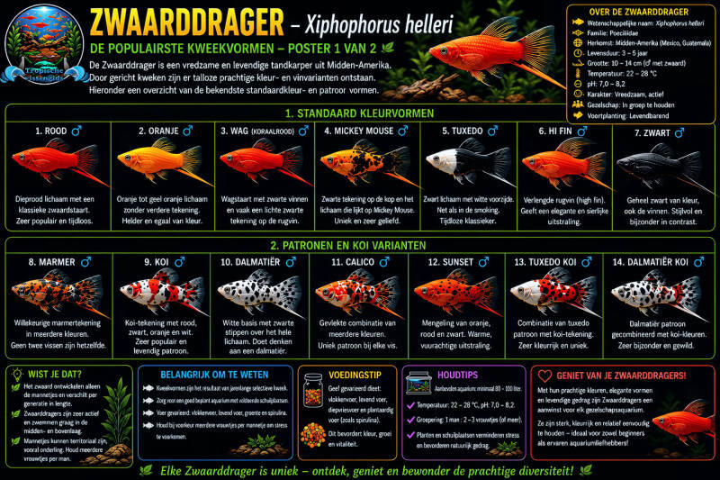 Poster 1 met de populairste kweekvormen van de Zwaarddrager.