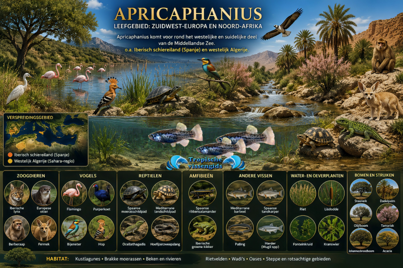 Leefgebied van de Apricaphanius soorten.