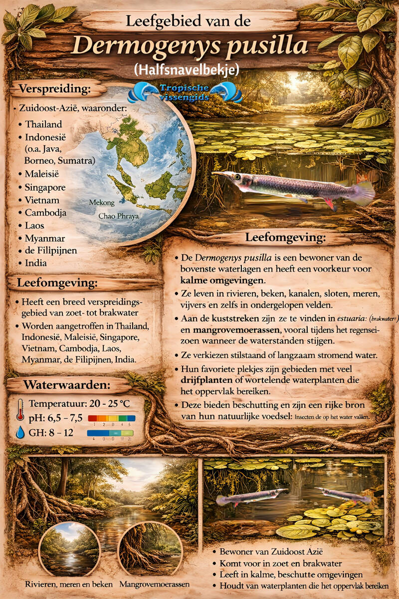 Leefomgeving van de Dermogenys pusilla.