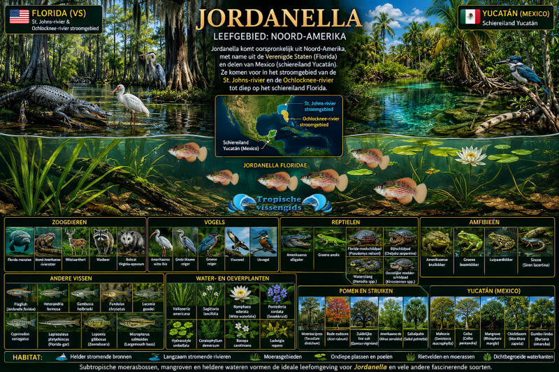Leefgebied van de Jordanella soorten.