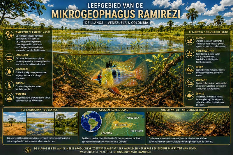 Leefgebied Mikrogeophagus ramirezi.