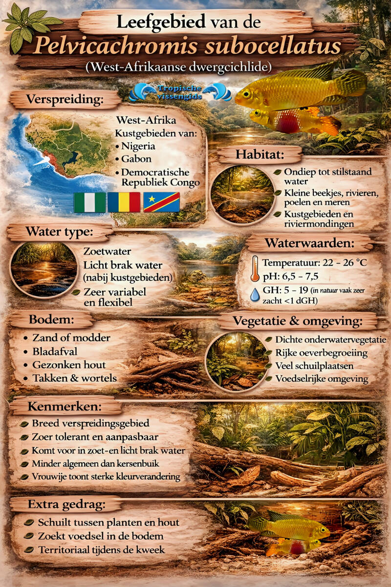 Leefomgeving van de Pelvicachromis subocellatus.