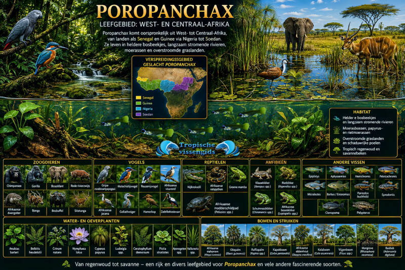 Leefgebied van de Poropanchax soorten.