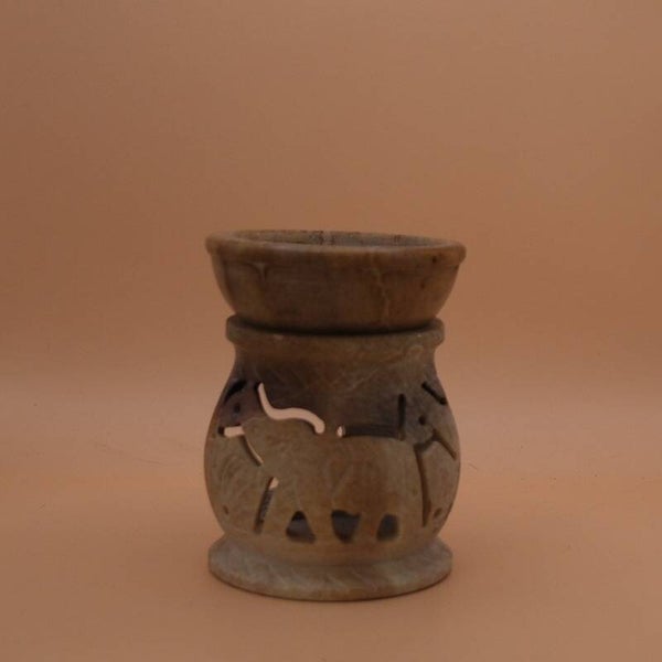 Soapstone Oil Burner with Carved Elephant Motif
