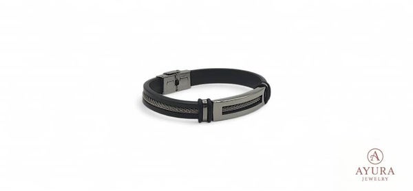 Zwarte siliconen heren armband met RVS details – Modern en stoer