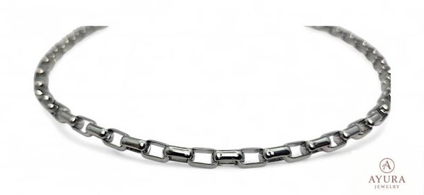 Stoere zilverkleurige heren ketting van roestvrijstaal met rechthoekige schakels– 50 cm