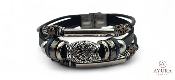Leren heren armband - Viking stijl