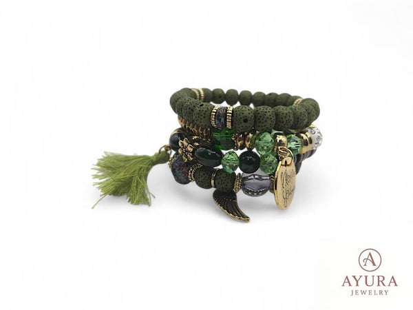 Bohemian dames armbanden - set 4 stuks - Groen