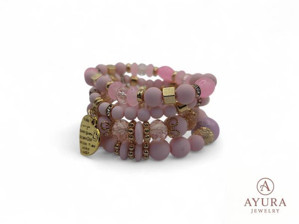 Bohemian dames armbanden - set 4 stuks - Roze & Goud