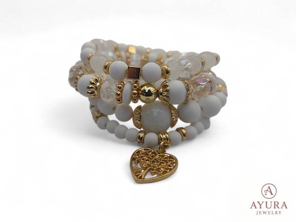 Bohemian dames armbanden - set van 4 - Wit & Goud