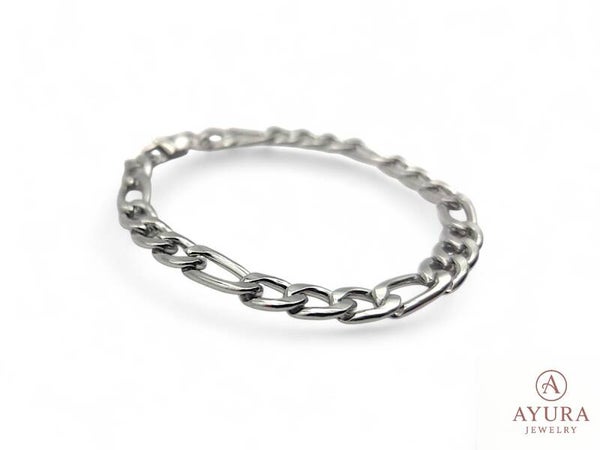 Heren armband “Edgar” – roestvrijstaal, glimmend zilver met Figaro schakel