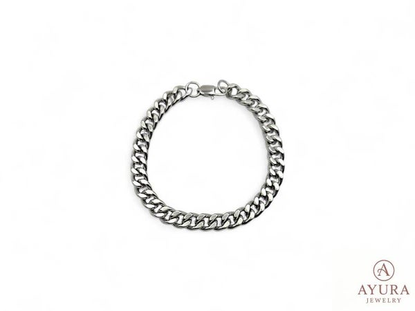 Heren armband “Jorge” – roestvrijstaal, glimmend zilver met gourmet schakel