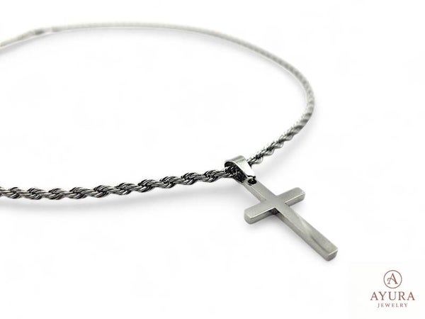 Heren ketting “Jesus” – roestvrijstaal, zilverkleurig met kruis bedel