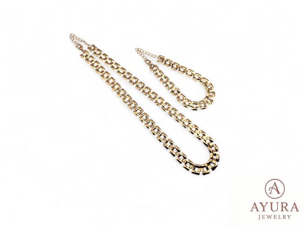 Dames sieradenset 'Shakira' – platte schakel ketting & armband in goud of zilverkleurig RVS (verstelbaar)