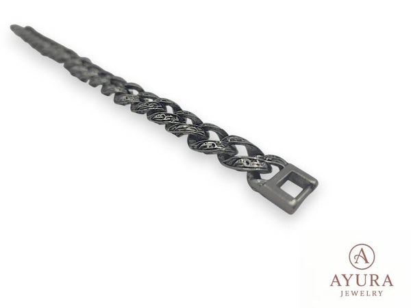 Heren Armband ‘Bodan’ – RVS vintage zilverkleurige schakelarmband met bladmotief