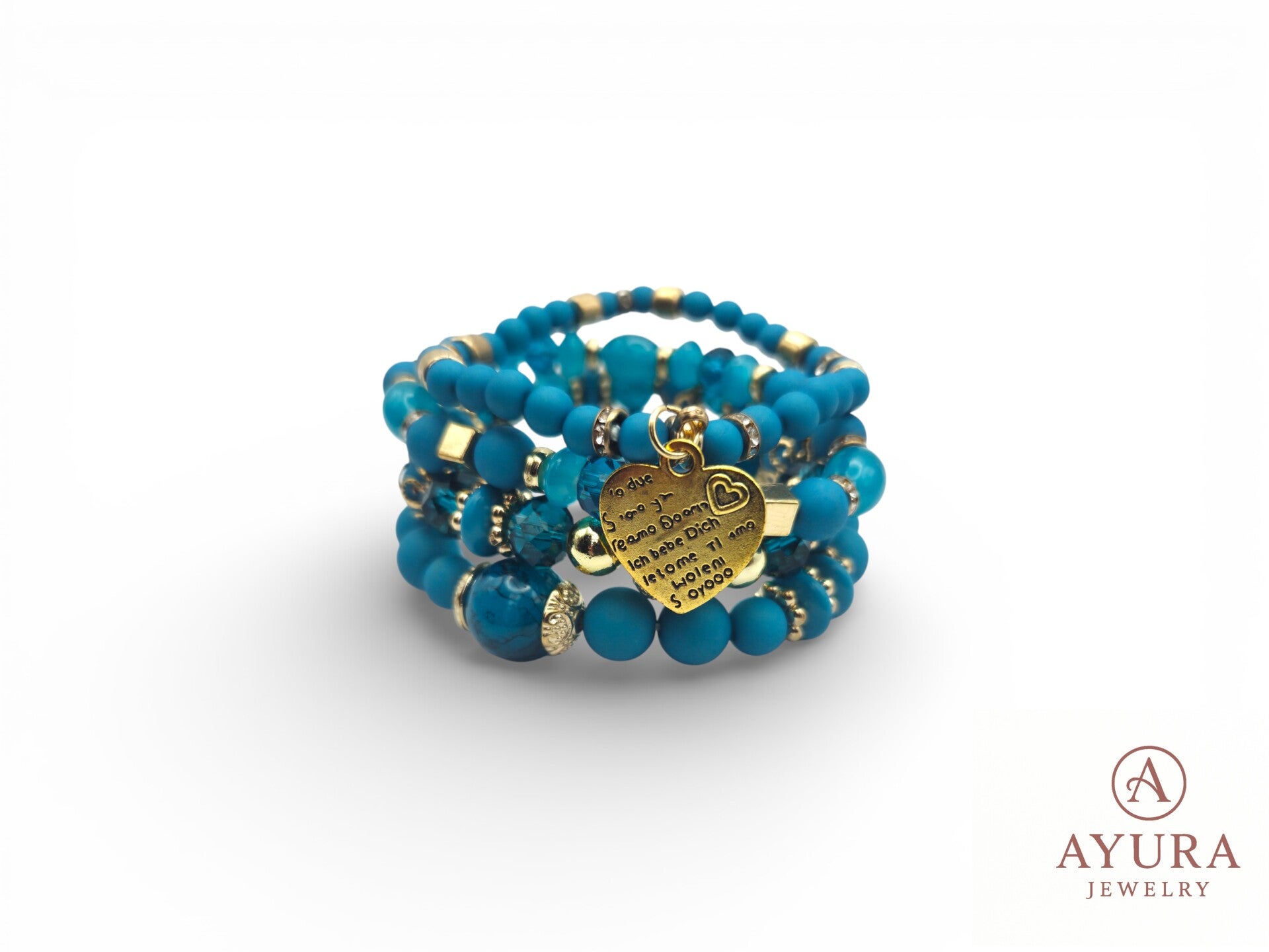 Bohemian Armbanden Set Dames – Turquoise met Gouden Accenten & Hart Bedel
