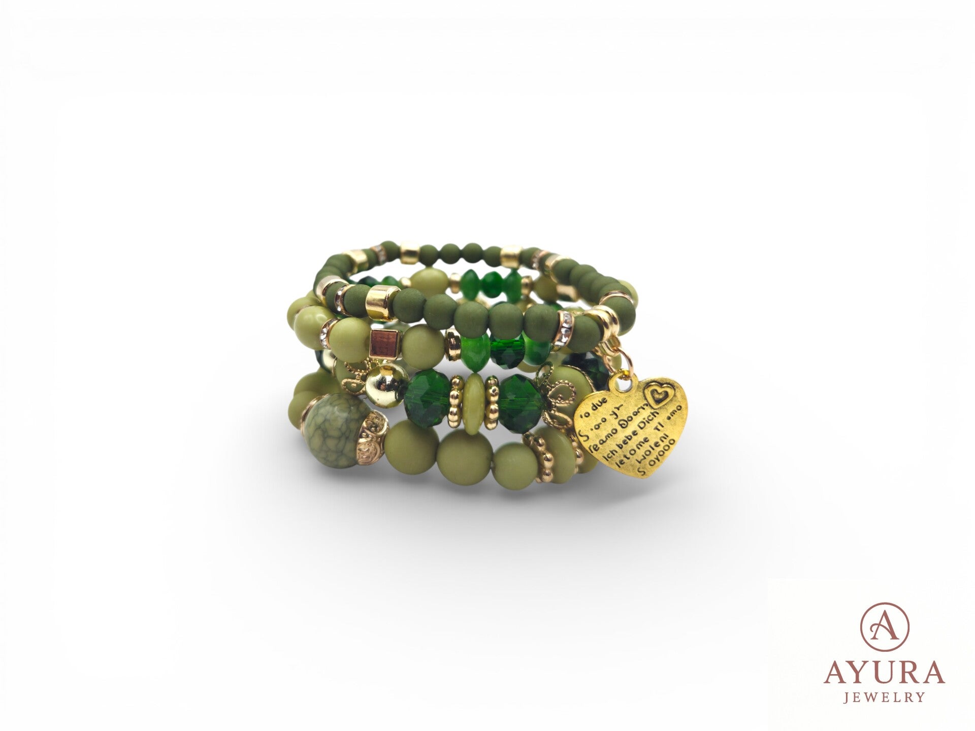 Bohemian Armbanden Set Dames – Groen met Gouden Accenten & Hart Bedel