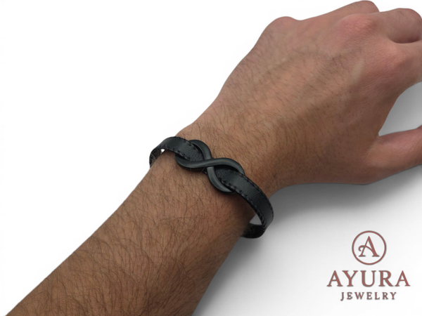 Heren armband 'Infinity' – leren armband met RVS infinity symbool