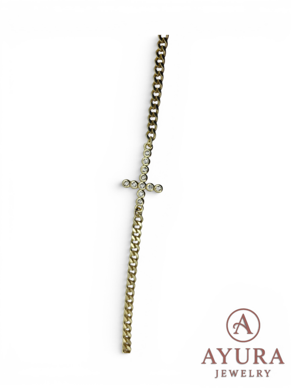 Dames armband 'Faith' – goudkleurige RVS armband met zirkonia kruis