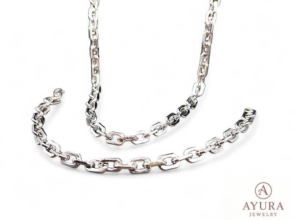 Heren set: zilverkleurige roestvrij stalen ketting & armband met ovale schakels