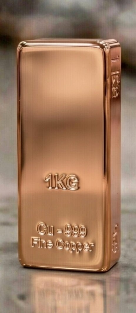 1kg NAKED Copper Cast Bar 999.9 FINE COPPER