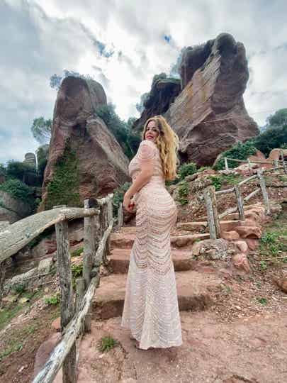 VESTIDO LARGO LENTEJUELA SIRENA MANGA PERLAS