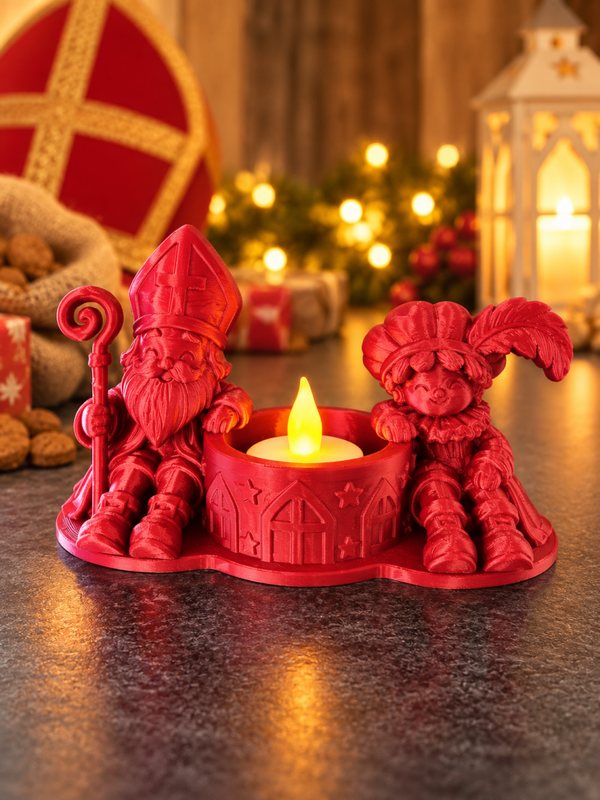 Sint en piet waxinelichthouder rood