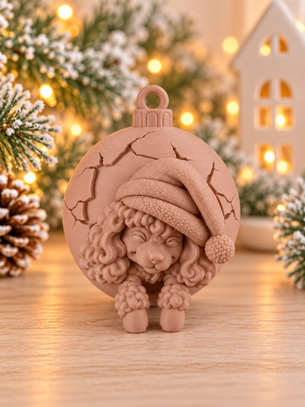 Poedel uit een kerstbal
